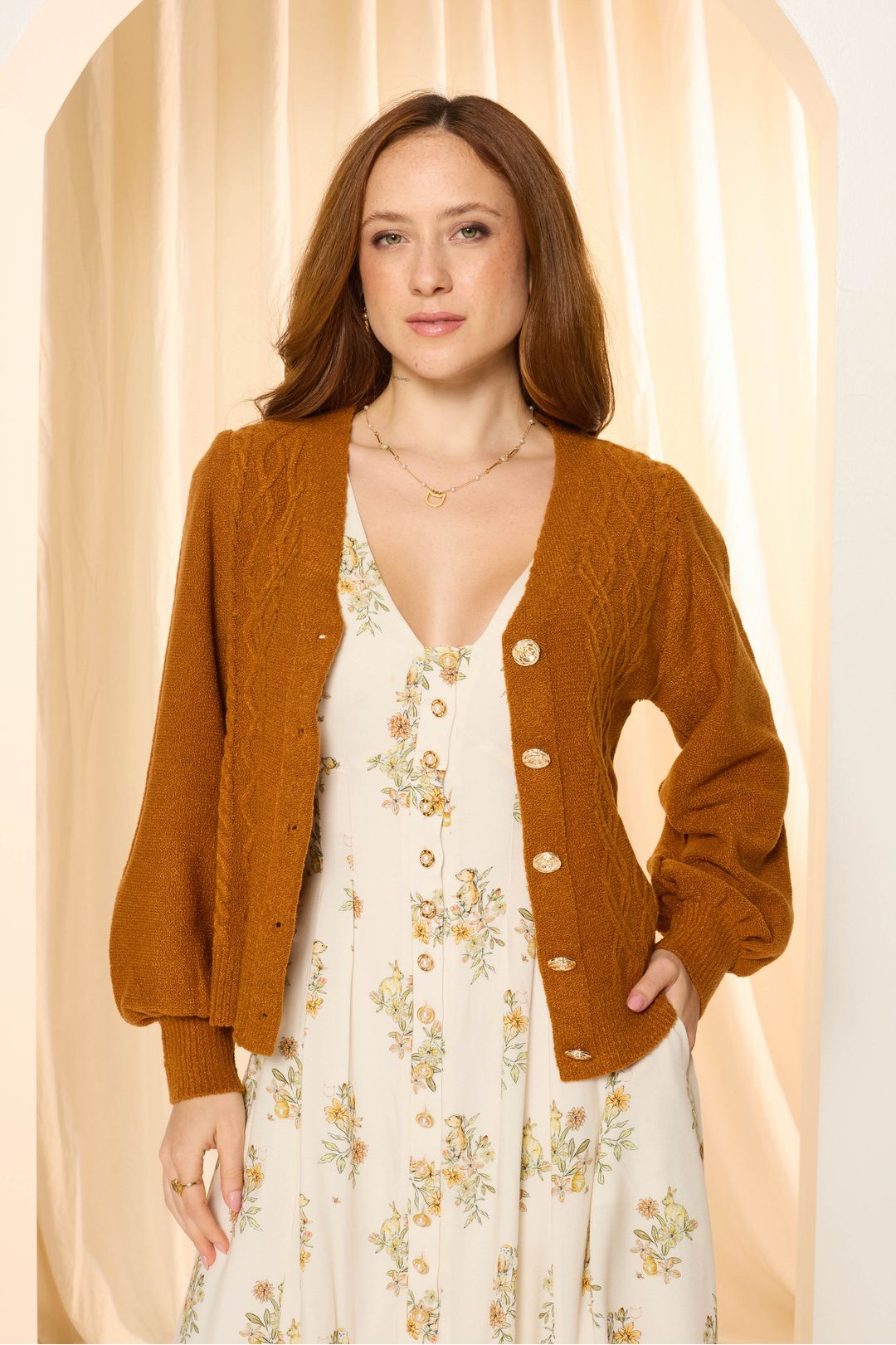 CARDIGAN DE TRICOT HONEY - CARAMELO - Toda Frida